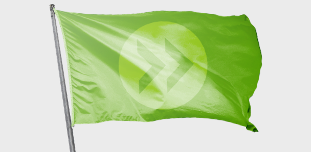 Green flag with the SpeechSkills chevron mark
